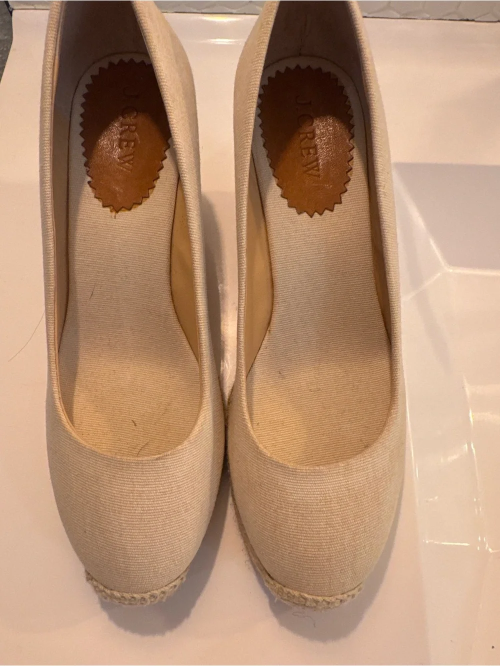 NEW J. Crew Womens Canvas Espadrille Wedge Pumps in Beige Color Size 8 Classic